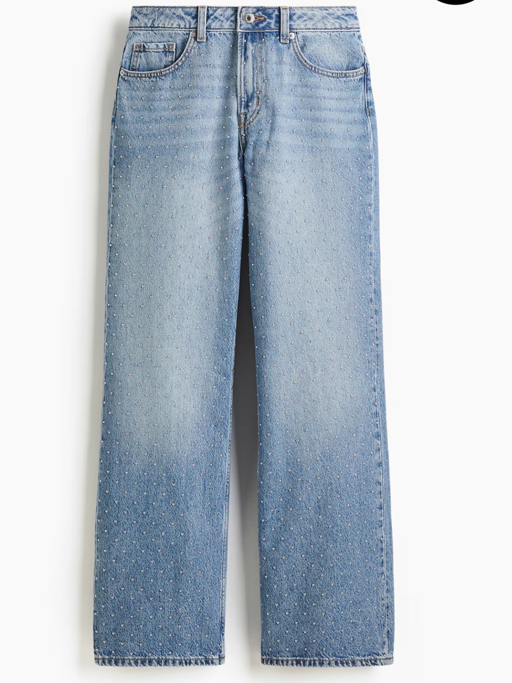 H&M Wide-Leg Light Blue Embellished Studded Women's Jeans